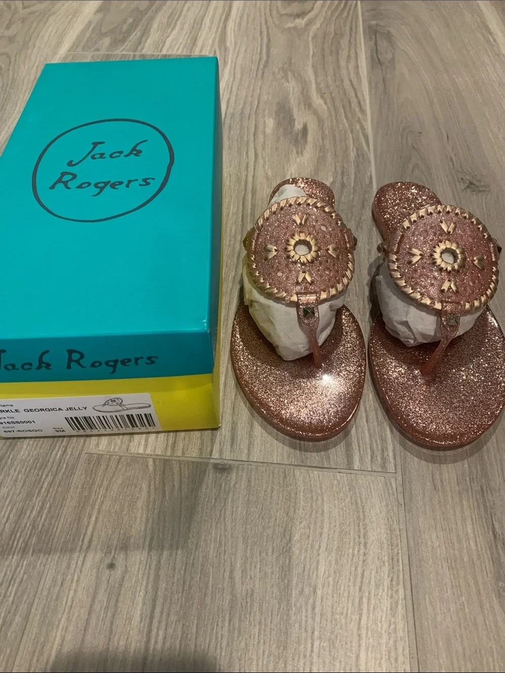 Jack Rogers Glitter Jelly Sandals in Rose Gold